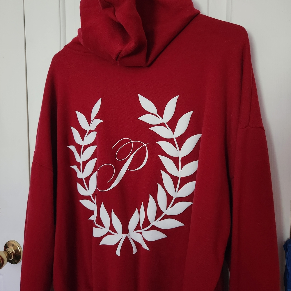 Red Womens PINK Sweater with White Leaf Design